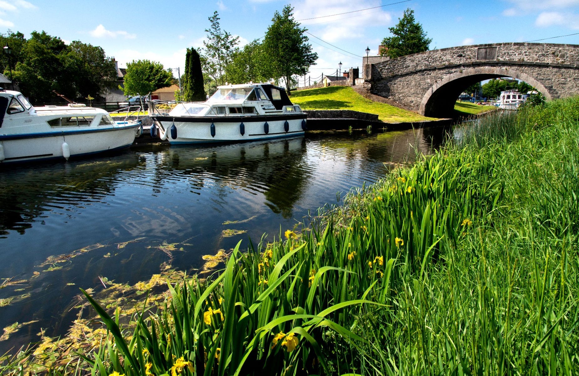 Boats moored by the stone bridge on the Grand Canal at Edenderry, Co. Offaly