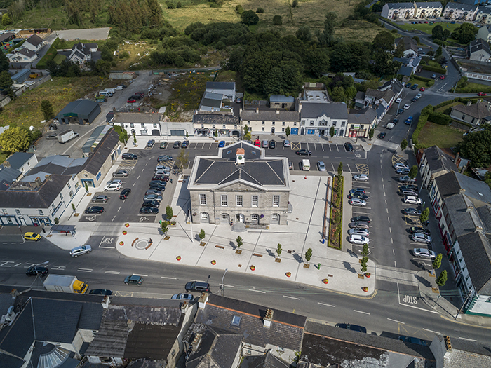 Aerial view of Edenderry town centre and the Town Hall square, Co. Offaly